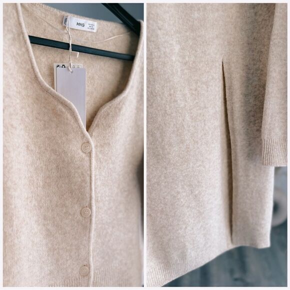 Mango Knit Co-Ord Set Skirt Cardigan Beige - Picture 2 of 7